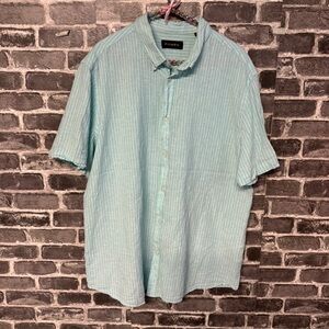 Piombo button down shirt blue white stripe linen short sleeve